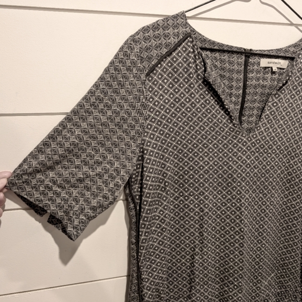 Sandwich medium dress oversized boxy Baggy Tunic boho Grey 3/4 Sleeve Geometric